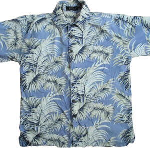 Cactus Black Label‎ Shirt Mens Large Blue Palm Leaf Hawaiian Aloha Button Up